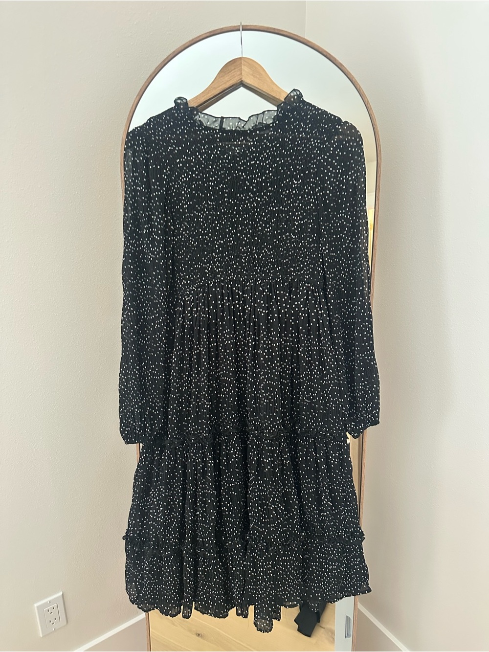 Black Polka Dot Tiered Long Sleeve Dress